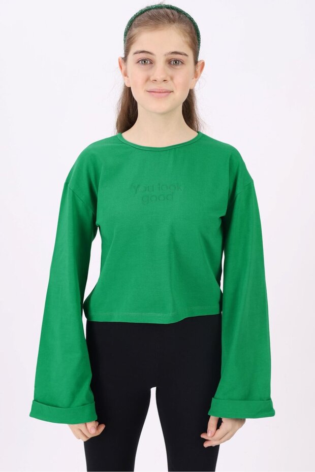 Girl's Printed Crew Neck Long Loose Sleeve T-Shirt