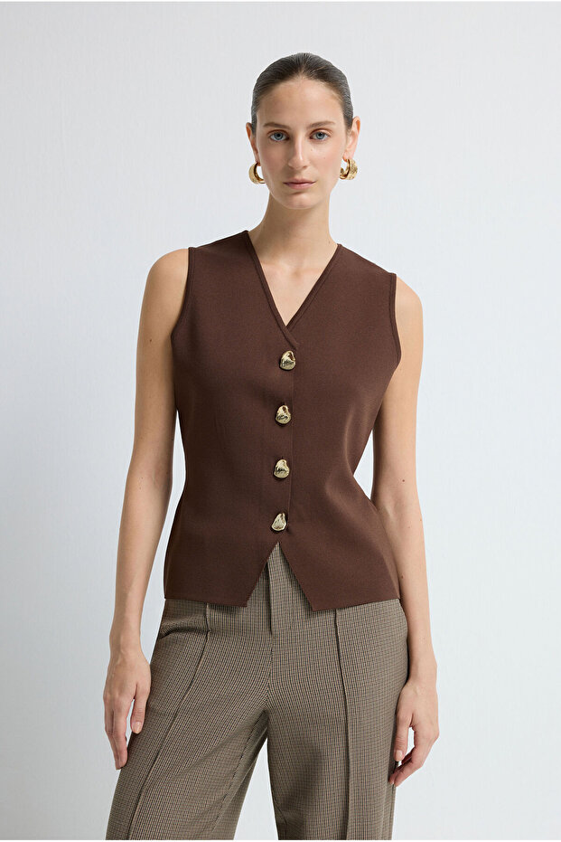 V Yaka Triko Yelek - 1