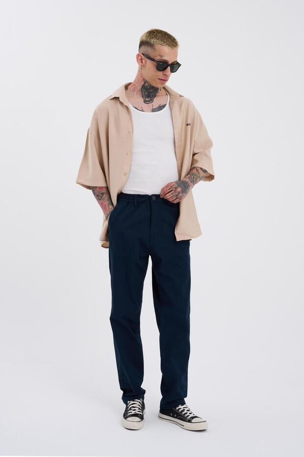 Erkek Basic Solid Jean Pantolon Koyu Mavi - 4