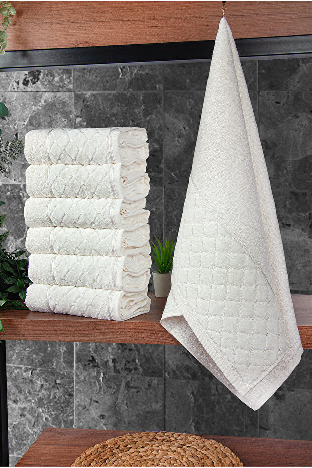 Jacquard 100% Cotton 6-Piece Luxury Boxed Dowry Hand and Face Towel Set 50X90 - White 00050