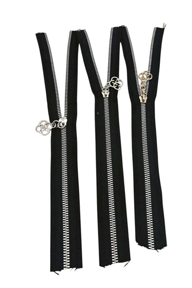 Zipper Set with Head 30 cm Silver Metal Black 3 Pieces