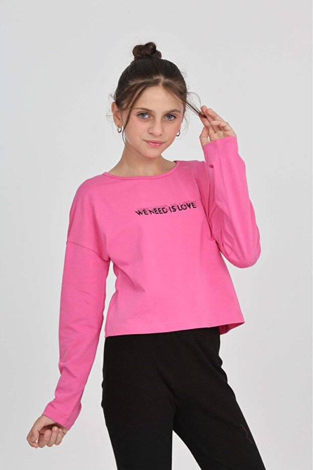 Girl's Printed Crew Neck Long Sleeve T-Shirt