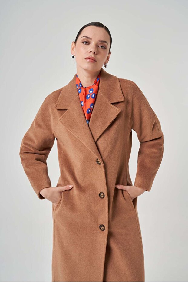 Düğmeli Oversize Kaşe Kaban 1214 - 1