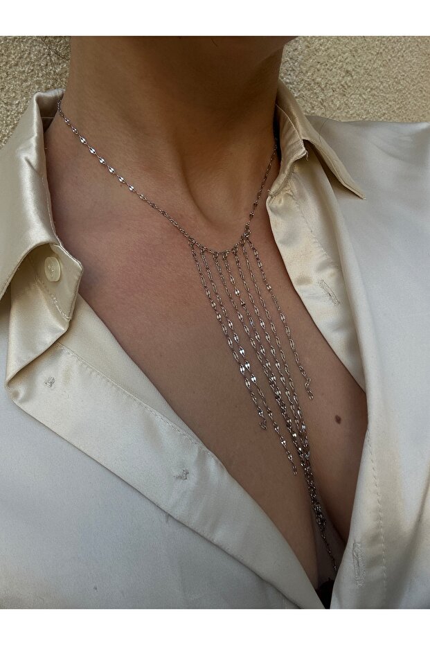 Paslanmaz Çelik Uzun Şerit Kolye - 1