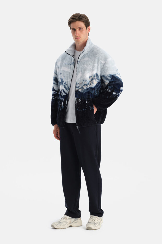 Multicolor Erkek Dağ Baskılı Polar Sweatshirt - 4