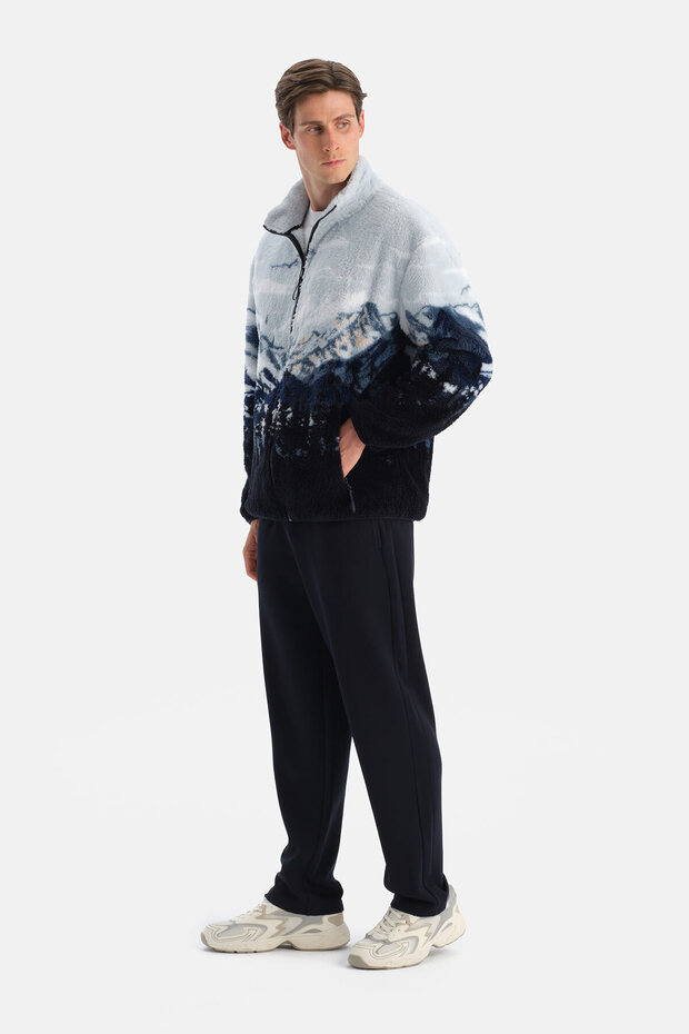 Multicolor Erkek Dağ Baskılı Polar Sweatshirt - 3