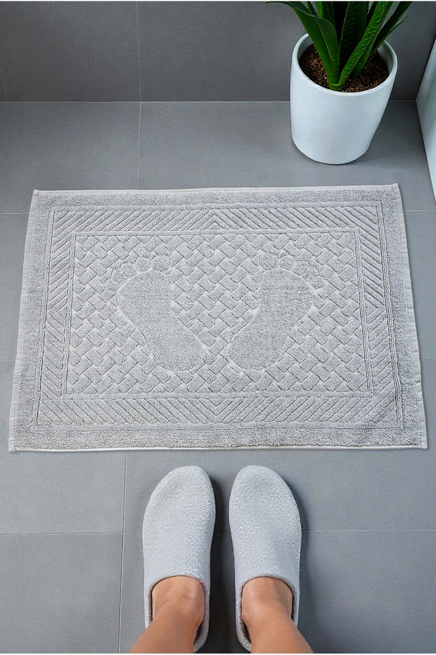 Footprint Patterned 2-Piece Foot Towel - 50X70 cm - Water Absorbent Bath Mat Set - Gray