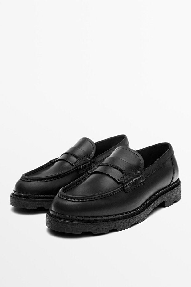 Deri maskeli tırtıklı taban mokasen - 2