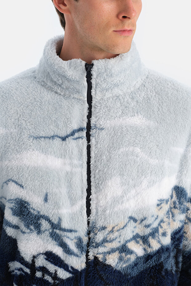 Multicolor Erkek Dağ Baskılı Polar Sweatshirt - 6