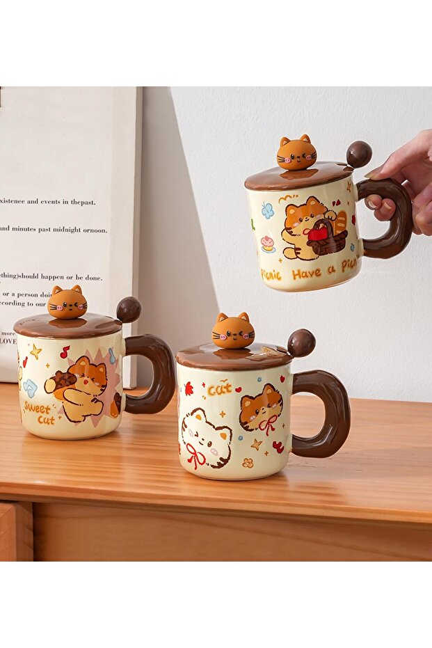 Tatlı Kedi Temalı Seramik Kupa - 1