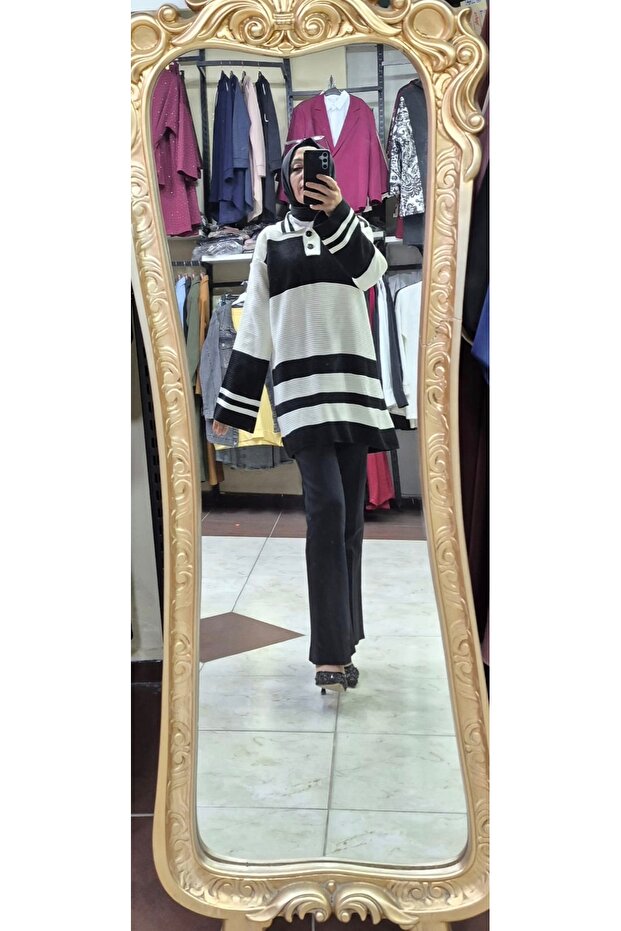 Çizgili triko tunik - 3