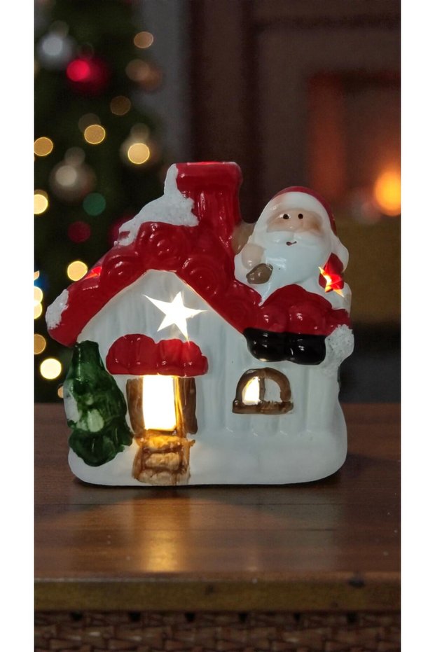 New Year Ornament House Model with Lights and Pine-Shaped Figurine Product Size 13*12cm