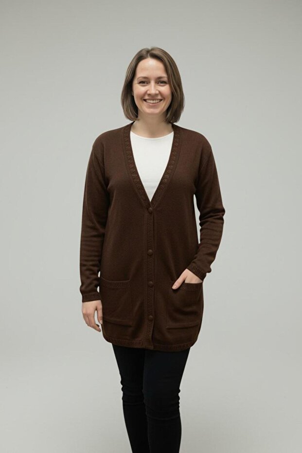 Knitwear Mother Cardigan Buttoned Plus Size Full Knit