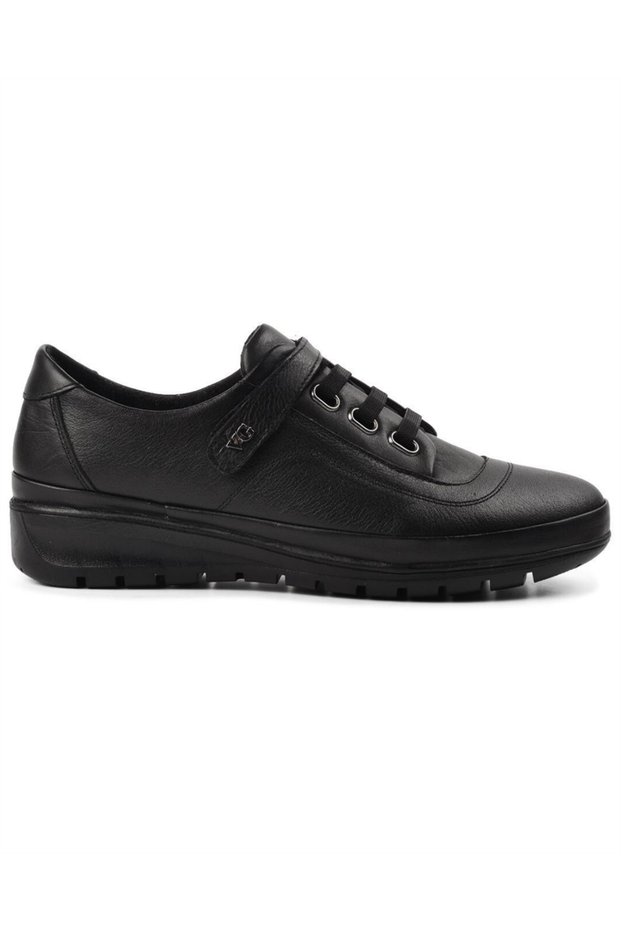 7666 Women's Black Leather (36-41) Comfort Shoes