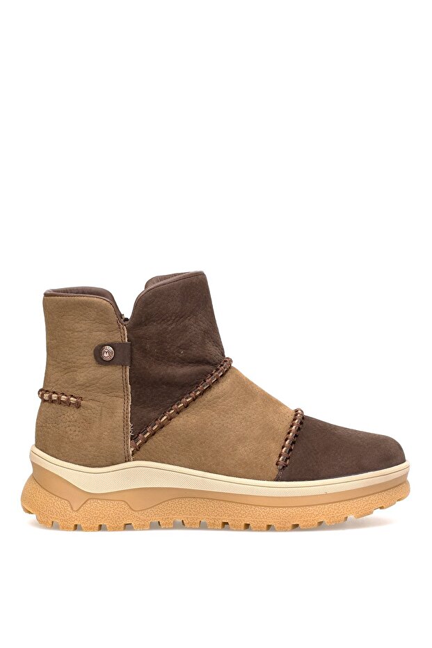 D25Kb-4090 Women's Genuine Nubuck Leather Flat Boots Brown