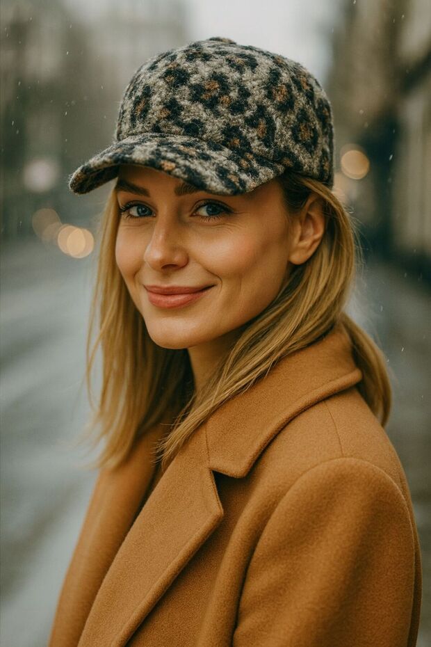 Gray Leopard Knitted Cap Hat - 1