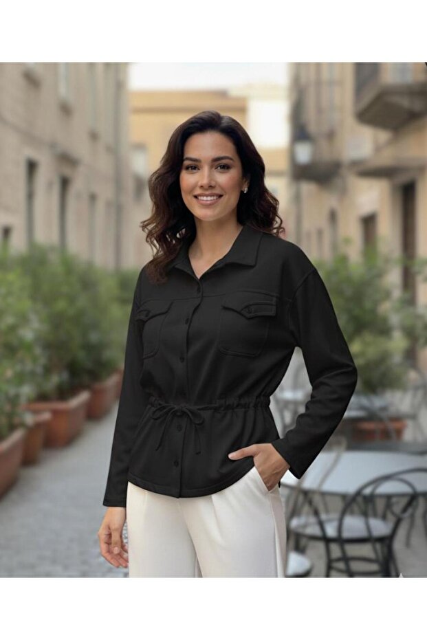 Women's Double Pocket Stretch Fabric Steel Interlock Bluzz Shirt