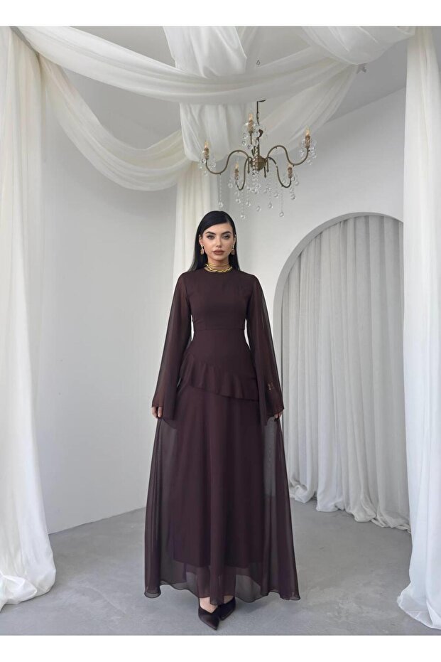 Linan Tül kol Midi Elbise - 7