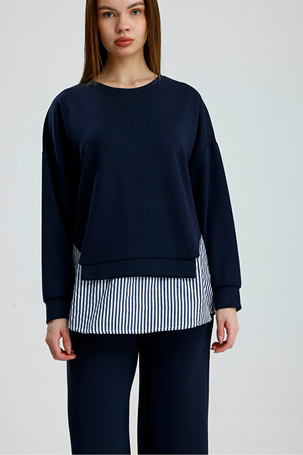 Women's Modal Fabric Soft Touch Shirt Paneled Sweat Pants Double Set