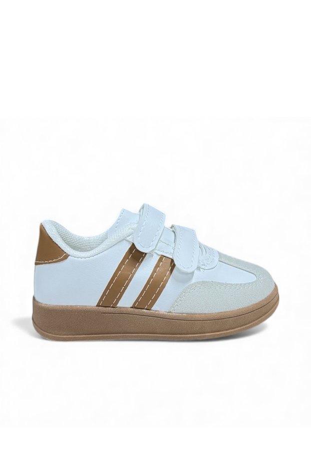 Unisex Comfortable Sole Lightweight Flexible Orthopedic Velcro Daily Children's Sneaker Sports Shoes - White-Brown