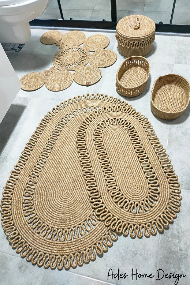 Jute, Bathroom Set, Bath Set, Bath Mat, Mat Set, Makeup Basket, Detergent Basket, Toilet Seat Mat,