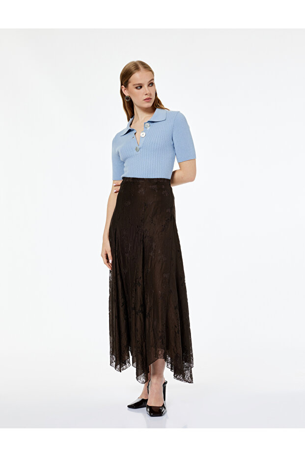 X Melis Ağazat - Short Sleeve Buttoned Polo Neck Hair Knit Sweater