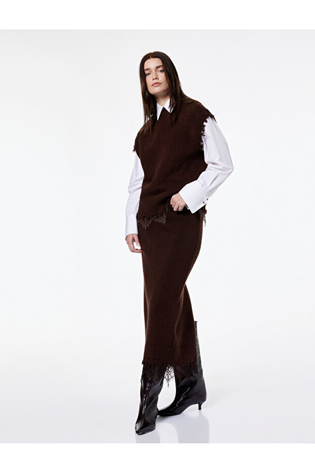 X Şahika Ercümen - Crew Neck Lace Detailed Knitwear Sweater