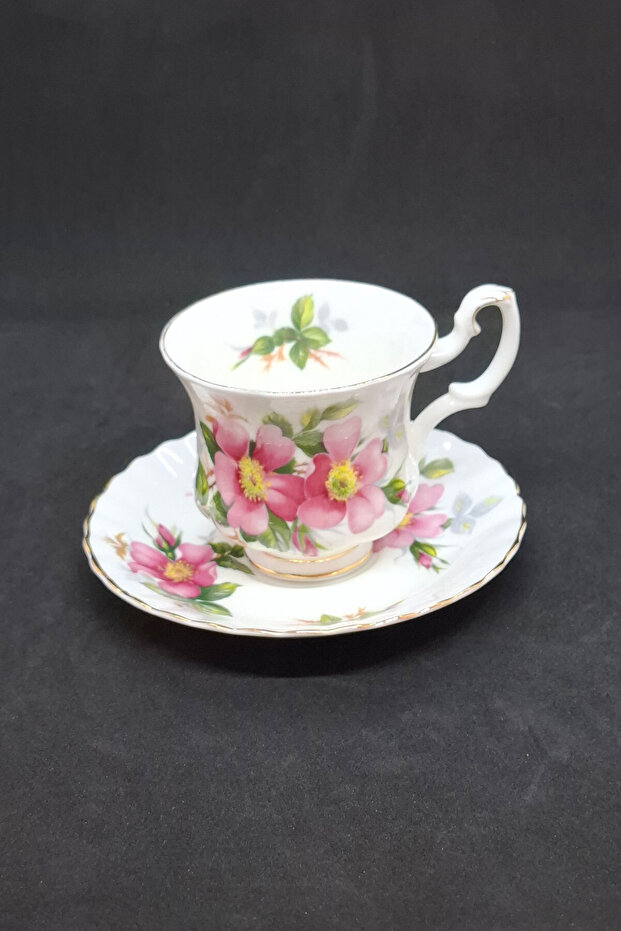 Prairie Rose Porcelain Double Coffee Cup and Saucer 2 Pieces 120 ml