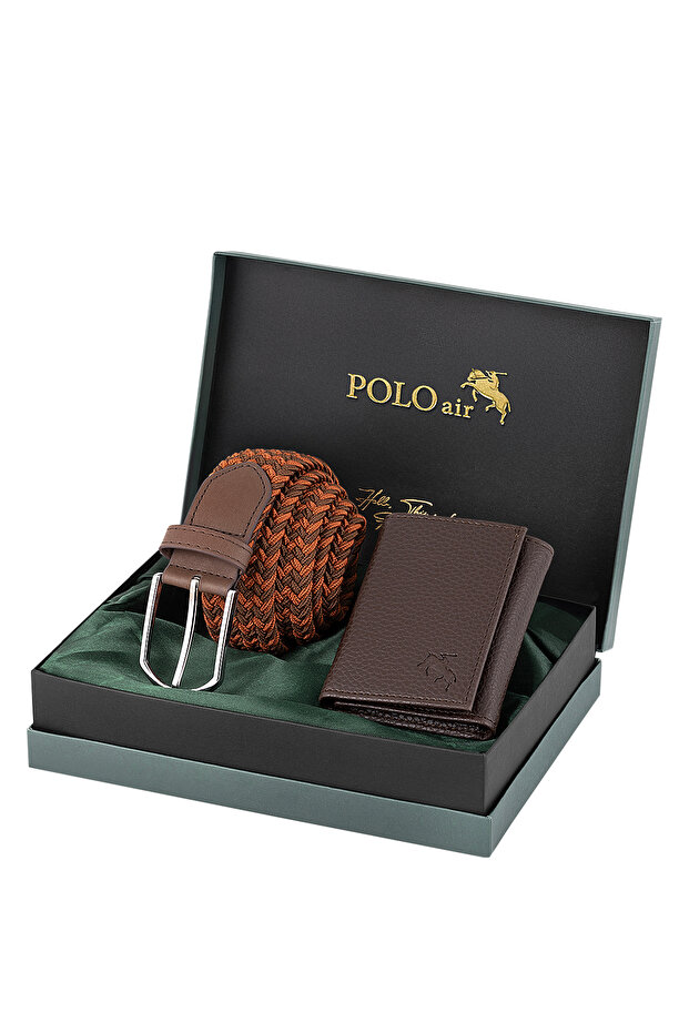 Flexible Belt Magnetic Wallet Men's Combination Set Brown Color M-05-K