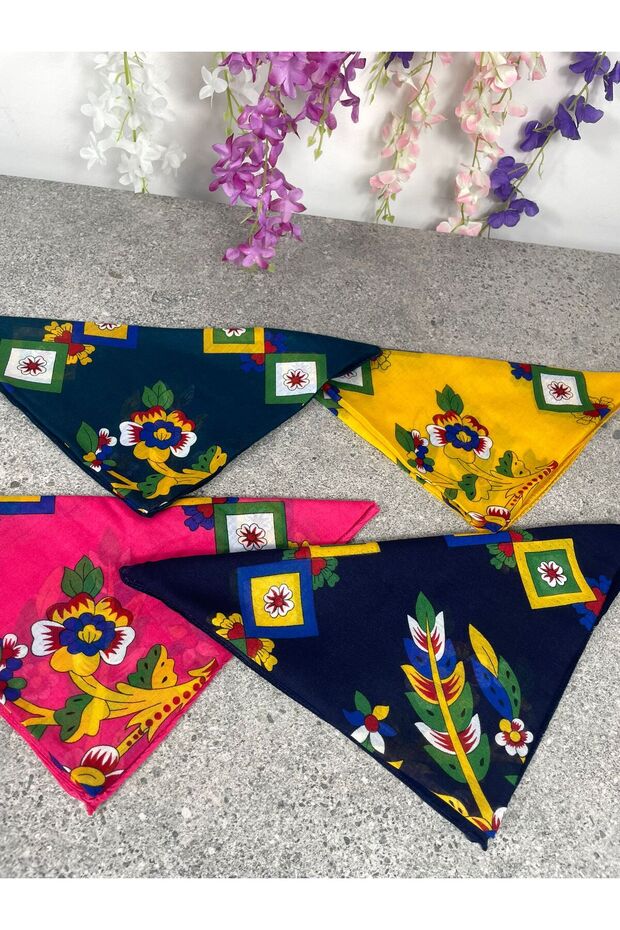 Çengelköy Pattern Bandana Set of 4 – Colorful Cotton Writing Patterned Scarf & Hair Accessory