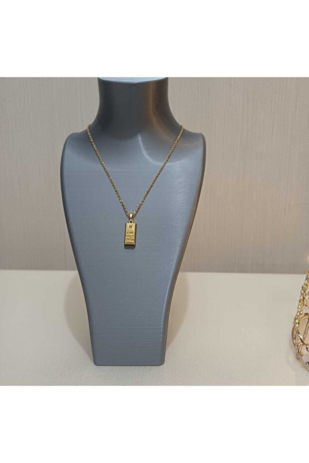 Külçe altın model çelik kolye - 1