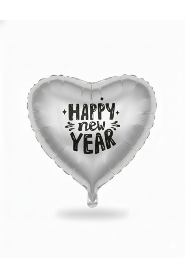 Happy New Year Christmas Tree Party Ornament Heart & Star Foil Balloon Decor Silver Heart