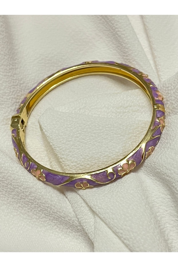 Lucky Store Mor Mineli Çiçek Detaylı Kelepçe Bilezik - 4