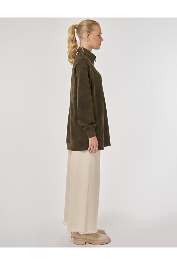 Dik Yaka Sweatshirt Haki - 5