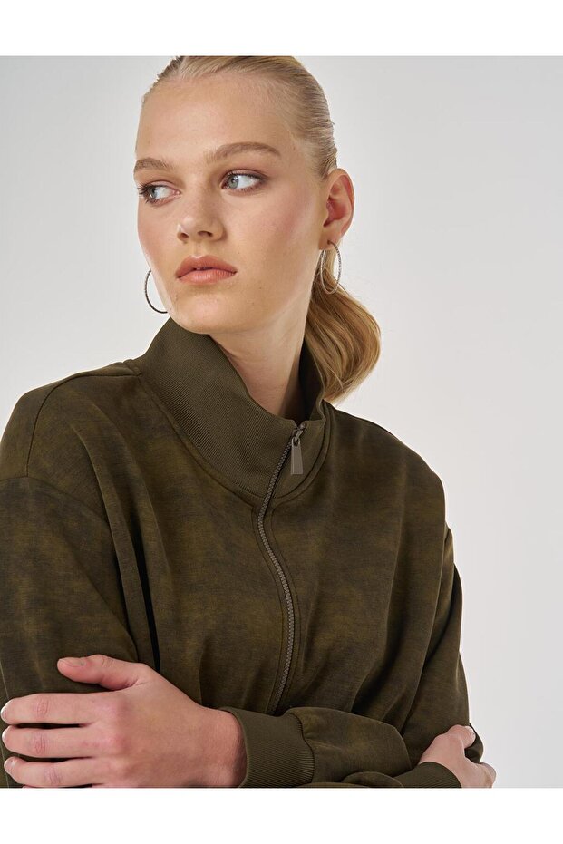 Dik Yaka Sweatshirt Haki - 6