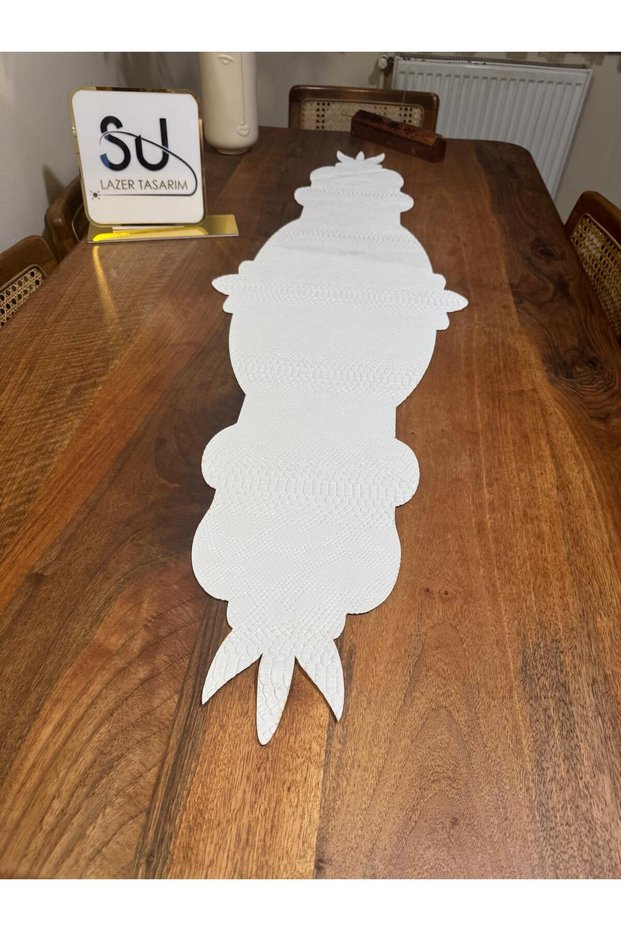 Custom Cut White Faux Leather Zebra Pattern Runner Tablecloth