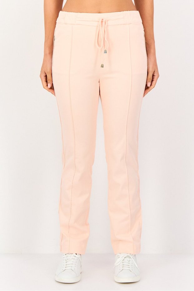 Women Street Fit Front Pleat Straight Leg Pants, Pink