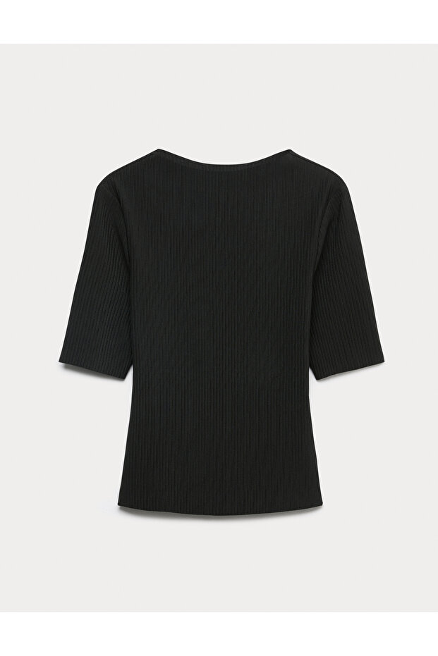 Pliseli Yuvarlak Yaka Bluz - 2