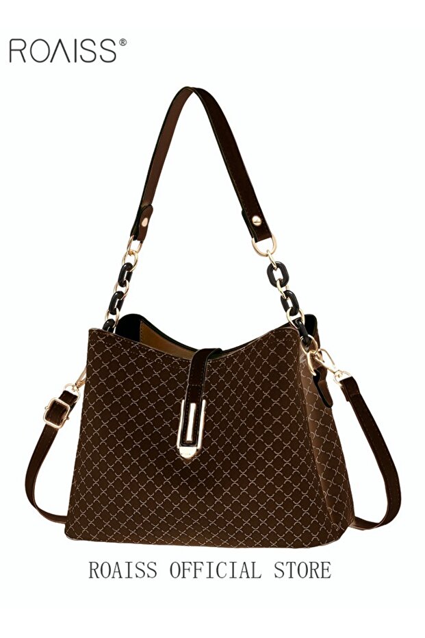 PU Leather Handbag Large Capacity Shoulder Bag for Women Dark Brown