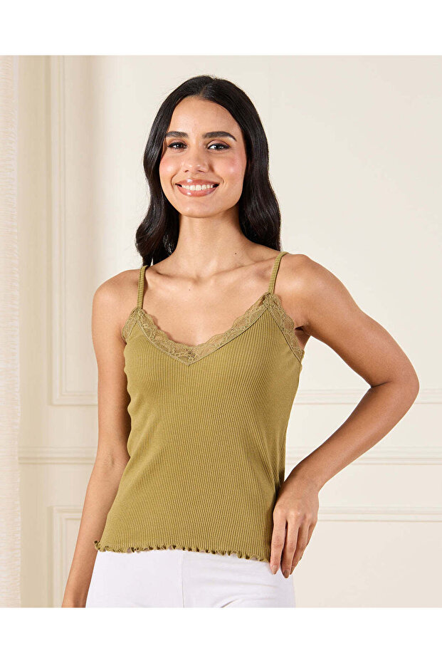 Women Green Strappy Lace Vest