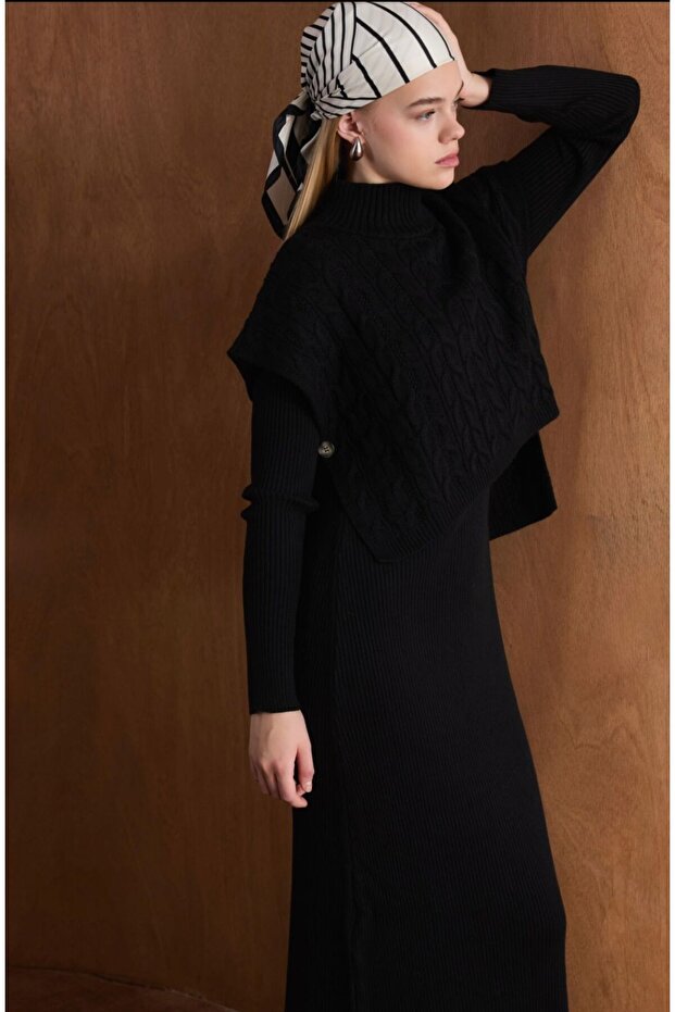 Örgü Kazaklı Triko Elbise - 2