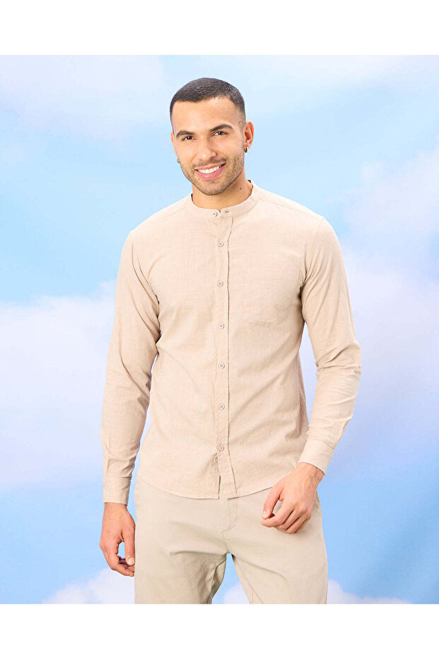 Men Beige Solid Shirt - 1