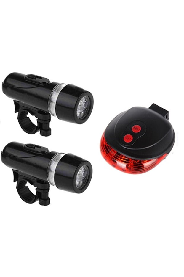 3-piece bike light kit — 5-LED front lights & laser rear stop, black - 1