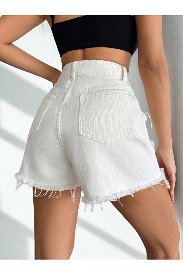 Yüksek bel denim şort - 2