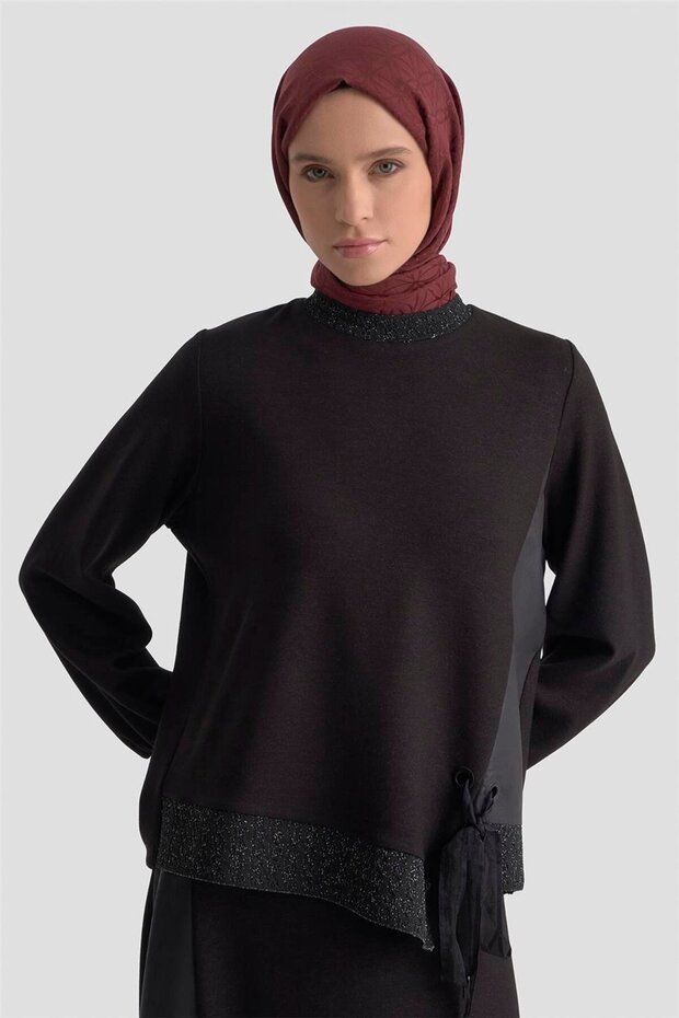 طقم محبوك مرصع بالأحجار 25KD2103 أسود