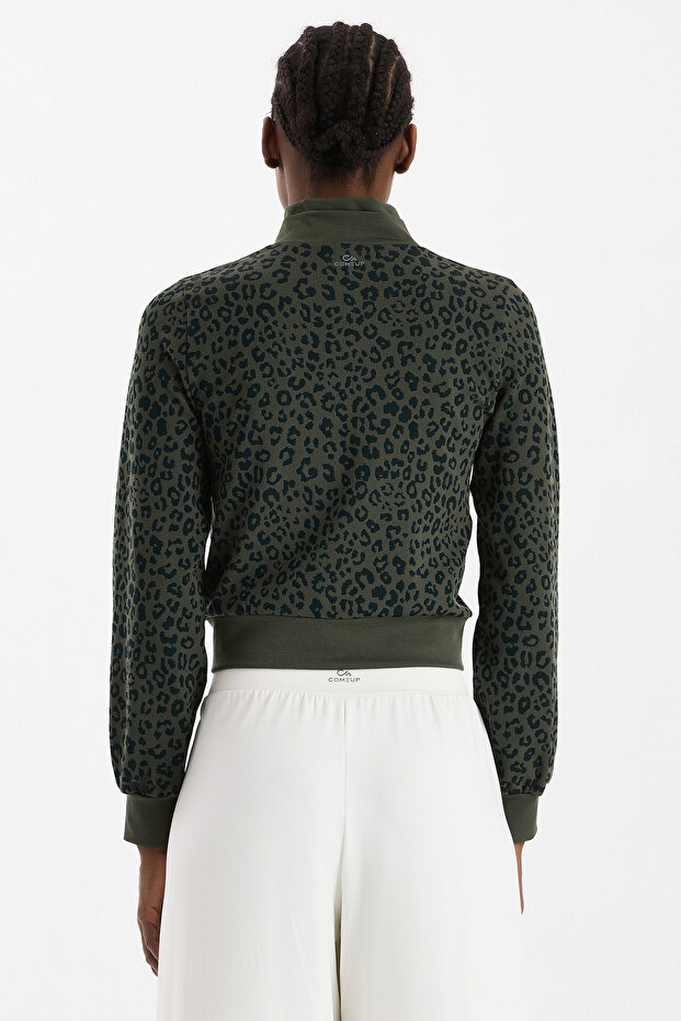 Bomber Jacket Leopard Patterned Dark Leaf Green - 2