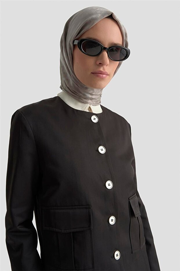 طقم جاكيت بتفاصيل أزرار 25KD1705 أسود