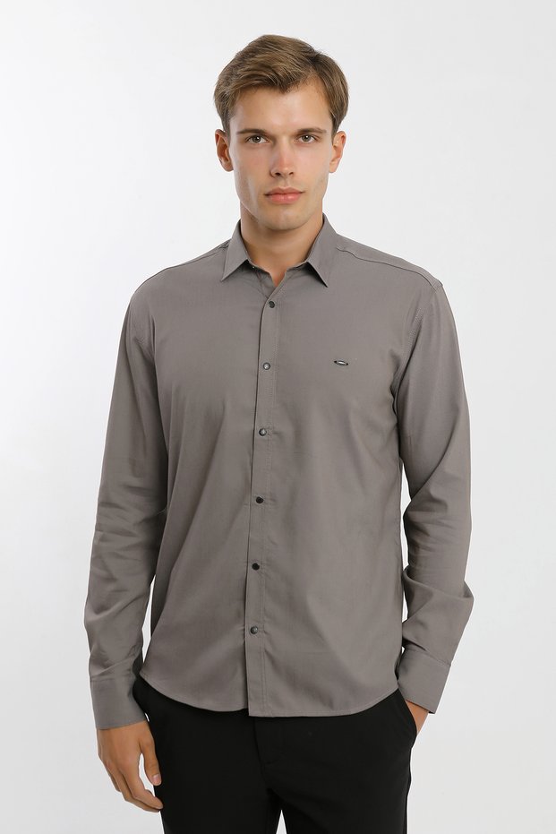 Long Sleeve Snap Fastener Dark Men's Shirt