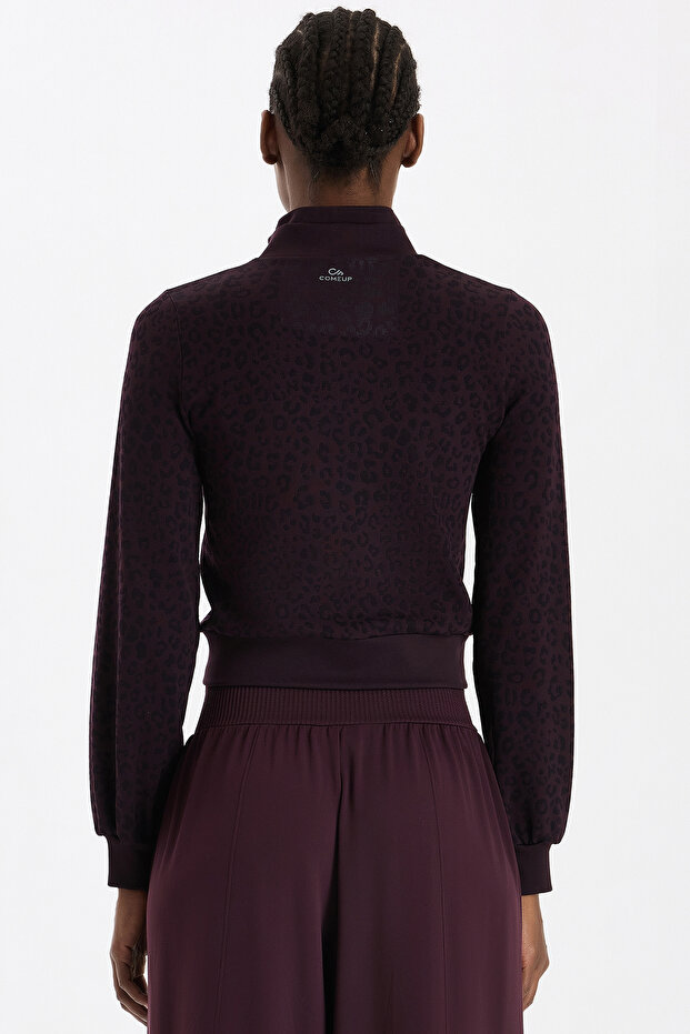 Bomber Jacket Leopard Pattern Burgundy - 2
