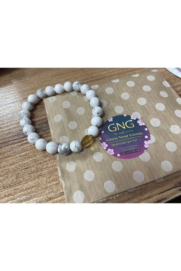 Gng Silver Calming and Peaceful Howlite Women's Bracelet 8mm Stone